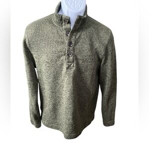 Telluride Clothing Company Mock Neck Henley Sweater, Green/Black Heather, Medium